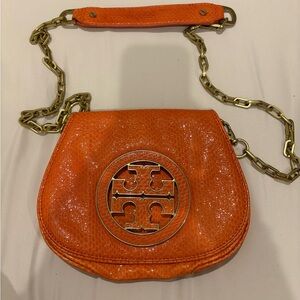 Tory Burch Orange Crossbody Bag with Gold Chain